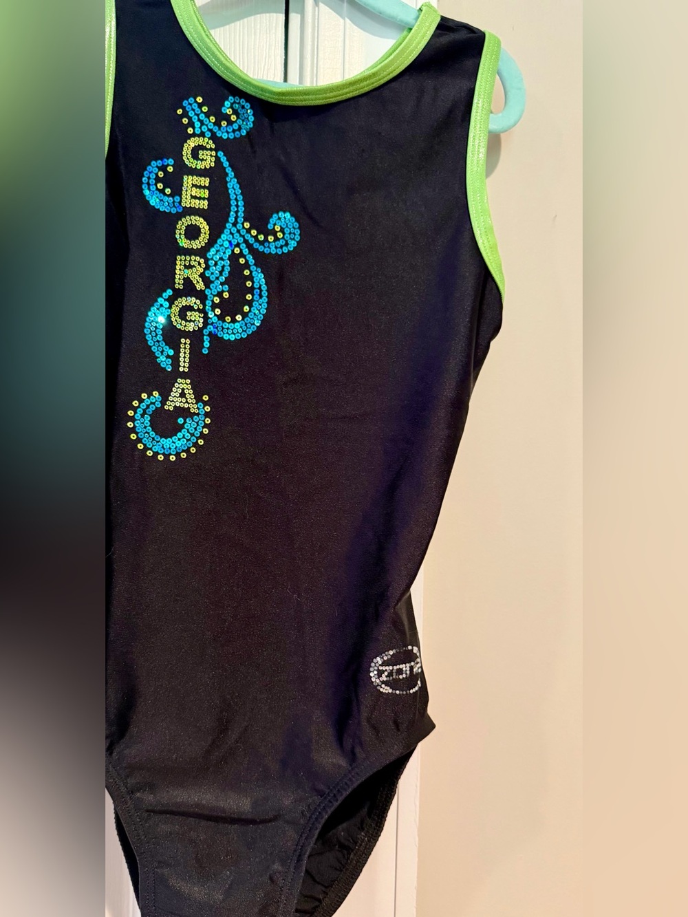 Ozone Georgia Gymnastics Leotard Adult XS AXS Black Lime Green Rhinestone